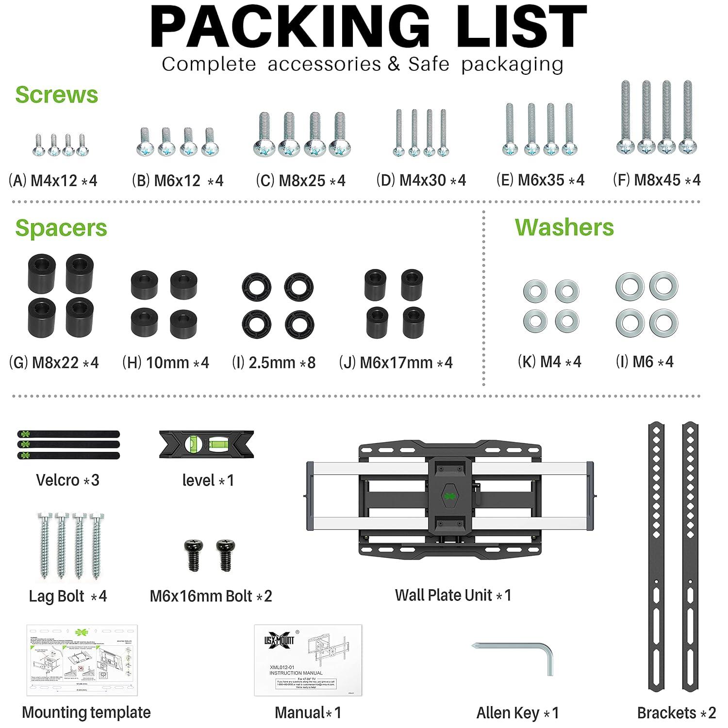 Outdoor TV Wall Mount for 47-86 Inch Television, Mount with Swivel and Tilt, Full Motion Weatherproof TV Bracket with Articulating Dual Arms, Max VESA 600X400 mm, 132lbs