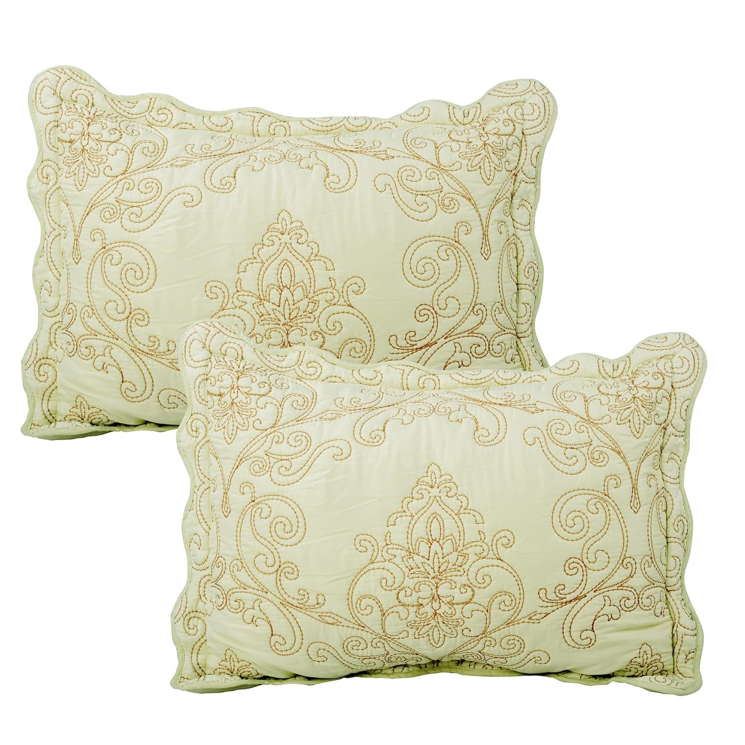 Home Soft Things 4-Piece Reversible Damask Embroidery Bedspread Set, Light Green, Oversized King 120"x120"