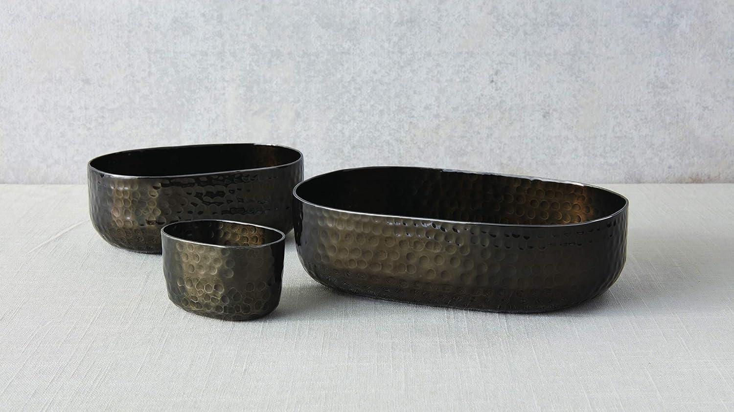 Black Hammered Aluminum Oval Entrée Basket