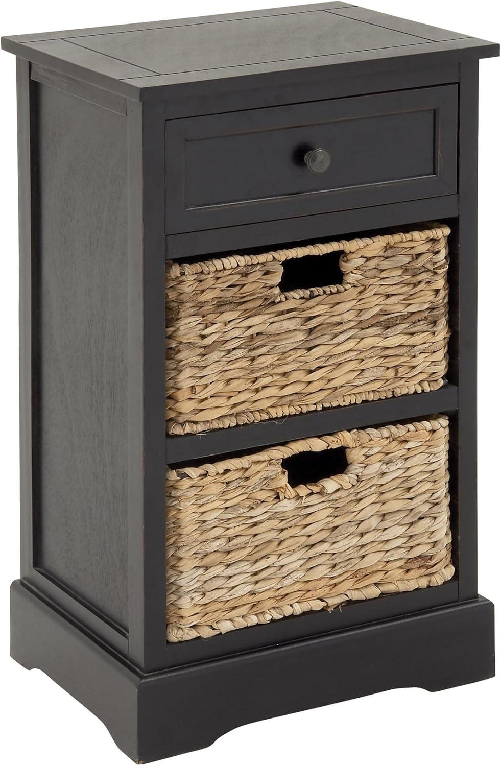 Farmhouse Wooden Chest with Wicker Basket Drawers Black - Olivia & May: No Assembly, Indoor Use, MDF Composite