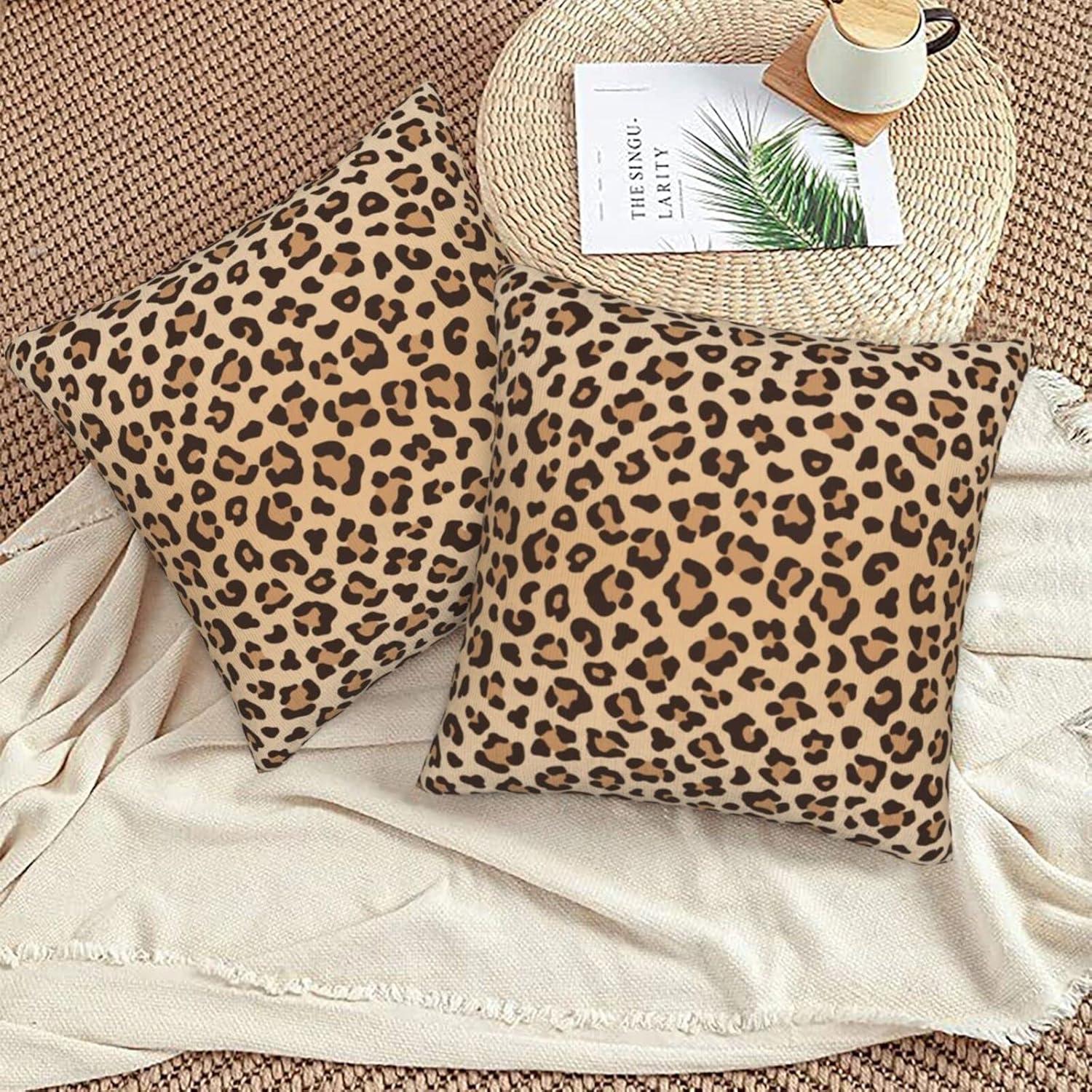 Leopard Skin Wild Animal Print Throw Pillow Cover Set of 2 Decorative Square Pillowcase Throw Cushion Case for Bedroom  Living Room  Sofa  Couch and Bed  18 x 18 Inches