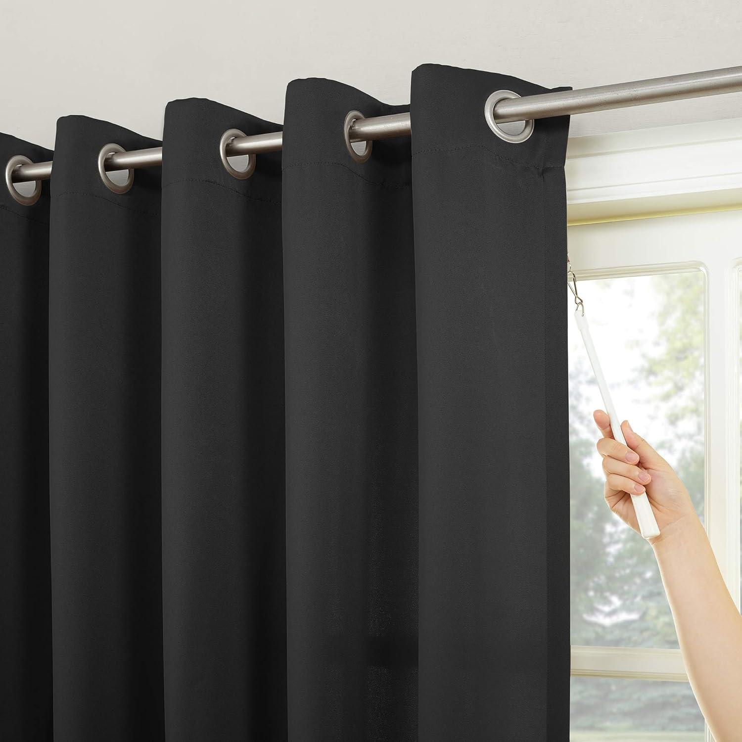 100"x84" Sun Zero Room Darkening Seymour Grommet Sliding Patio Door Curtain Panel Black: Modern Thermal Insulated