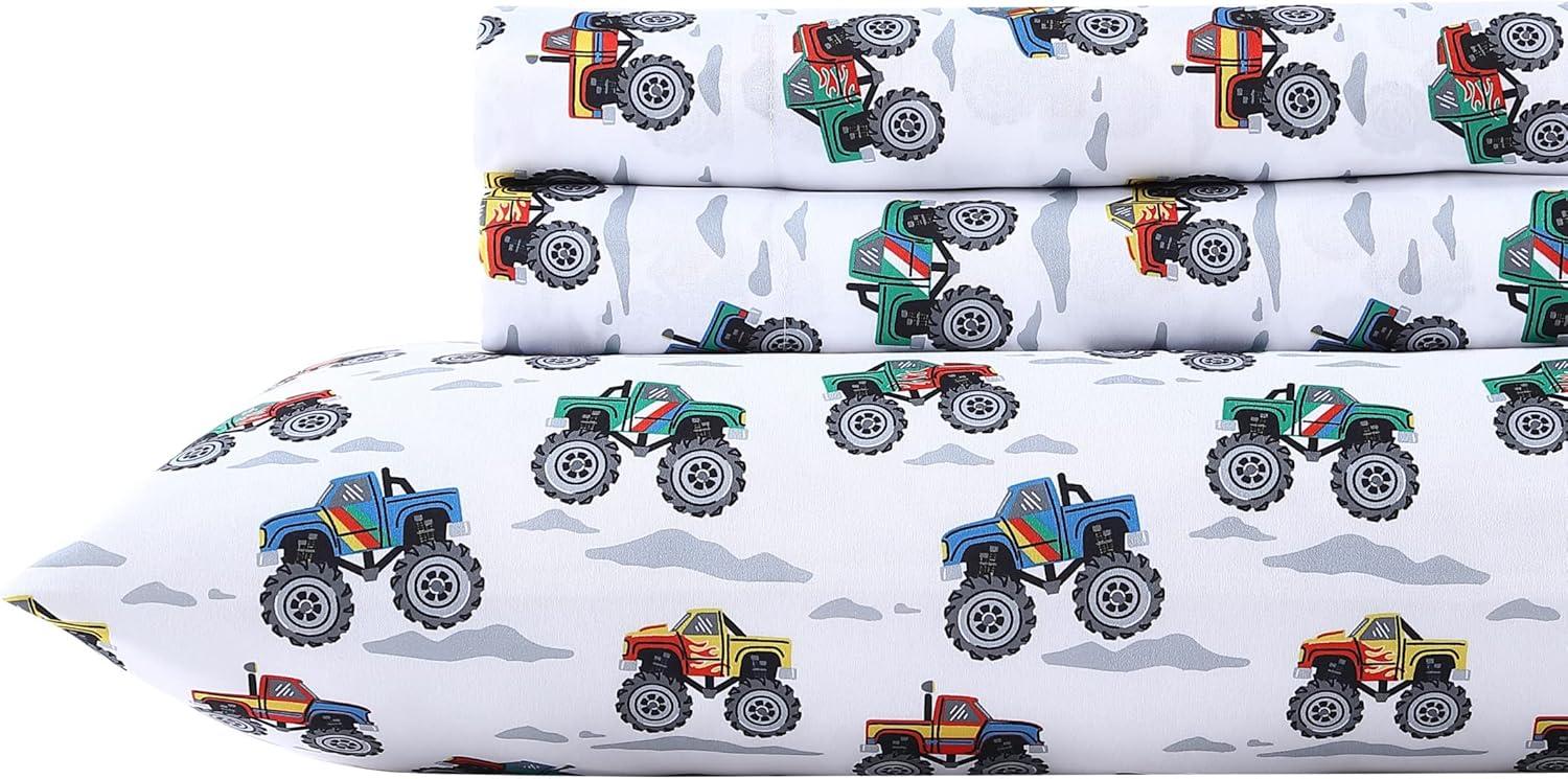 Gray Tractor Print Microfiber Kids Queen Sheet Set