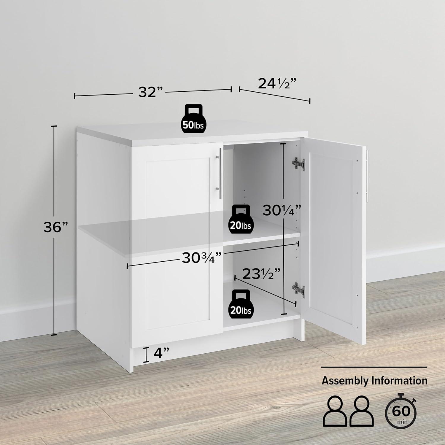 Prepac 32" Wide Elite Storage Cabinet with Panel Doors White