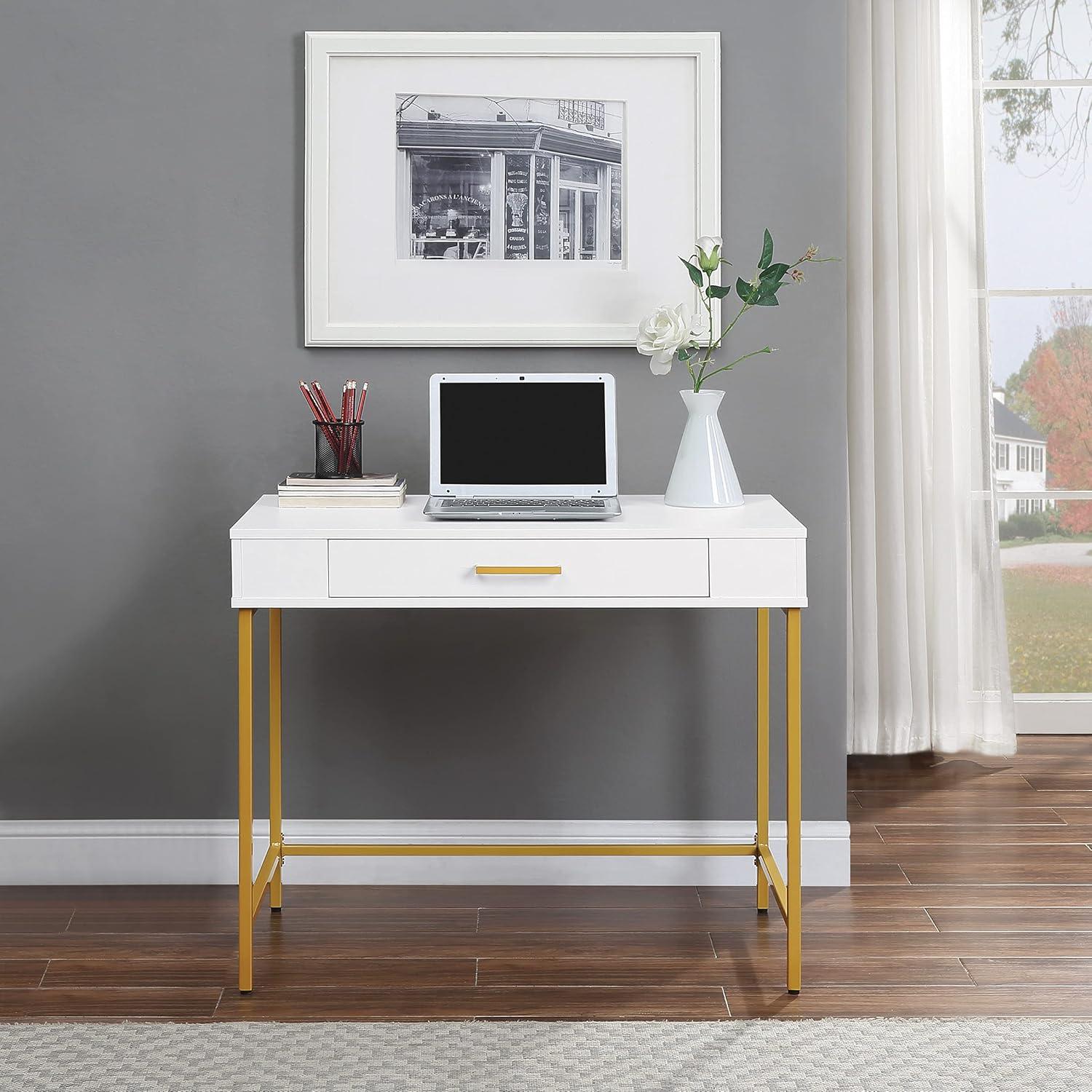 OSP Home Furnishings Modern Life Engineered Wood Desk w/ Metal Legs in White