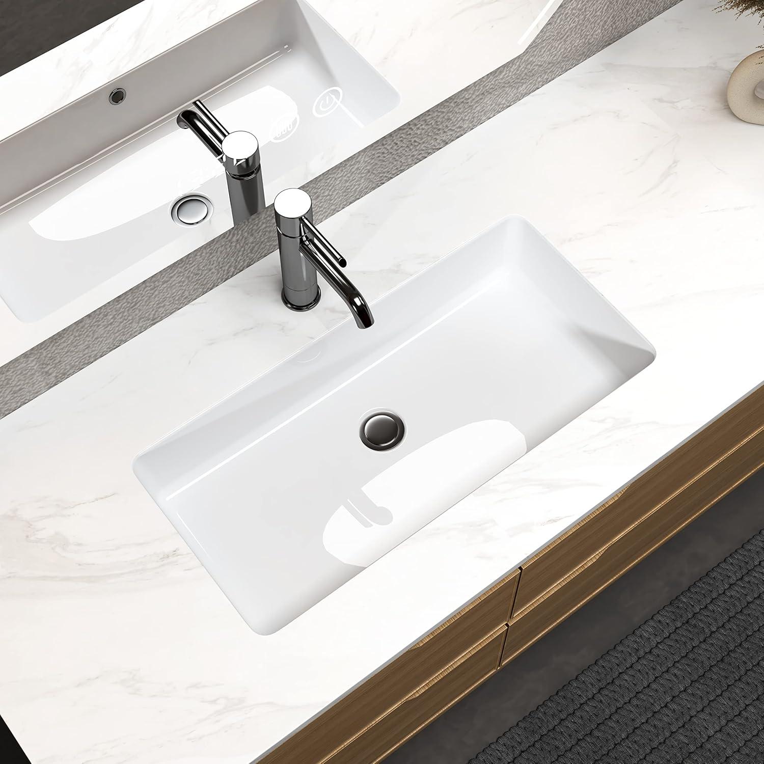 MEJE 28x14 Inch Rectangle Undermount Bathroom Sink, Ceramic sink bathroom undermount, White