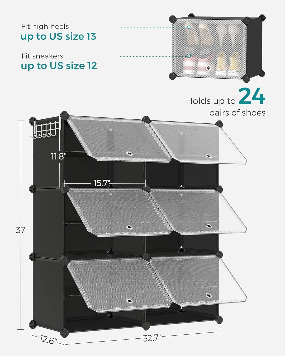 SONGMICS Shoe Rack Organizer, 6-Tier Shoe Storage Cabinet for Closet and Entryway, Holds 24 Pairs of Shoes, Adjustable, Black ULPC033B01