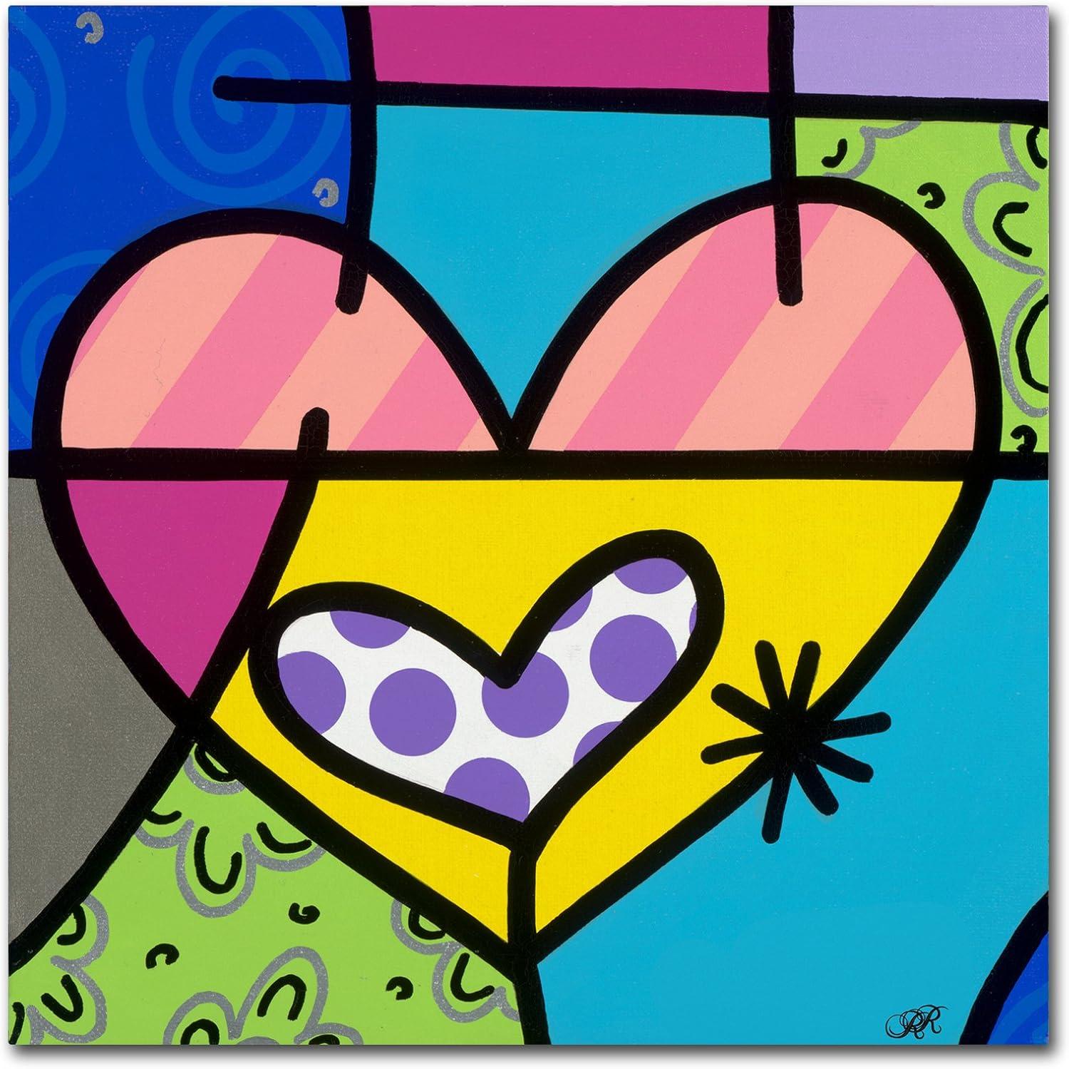 Colorful Abstract Geometric Heart Canvas Art, 24x24