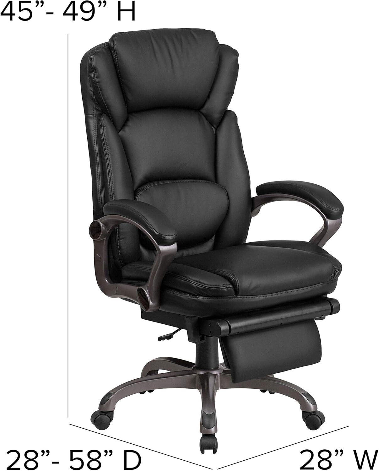 Flash Furniture High Back Black LeatherSoft Executive Reclining Ergonomic Swivel Office Chair with Outer Lumbar Cushion and Arms