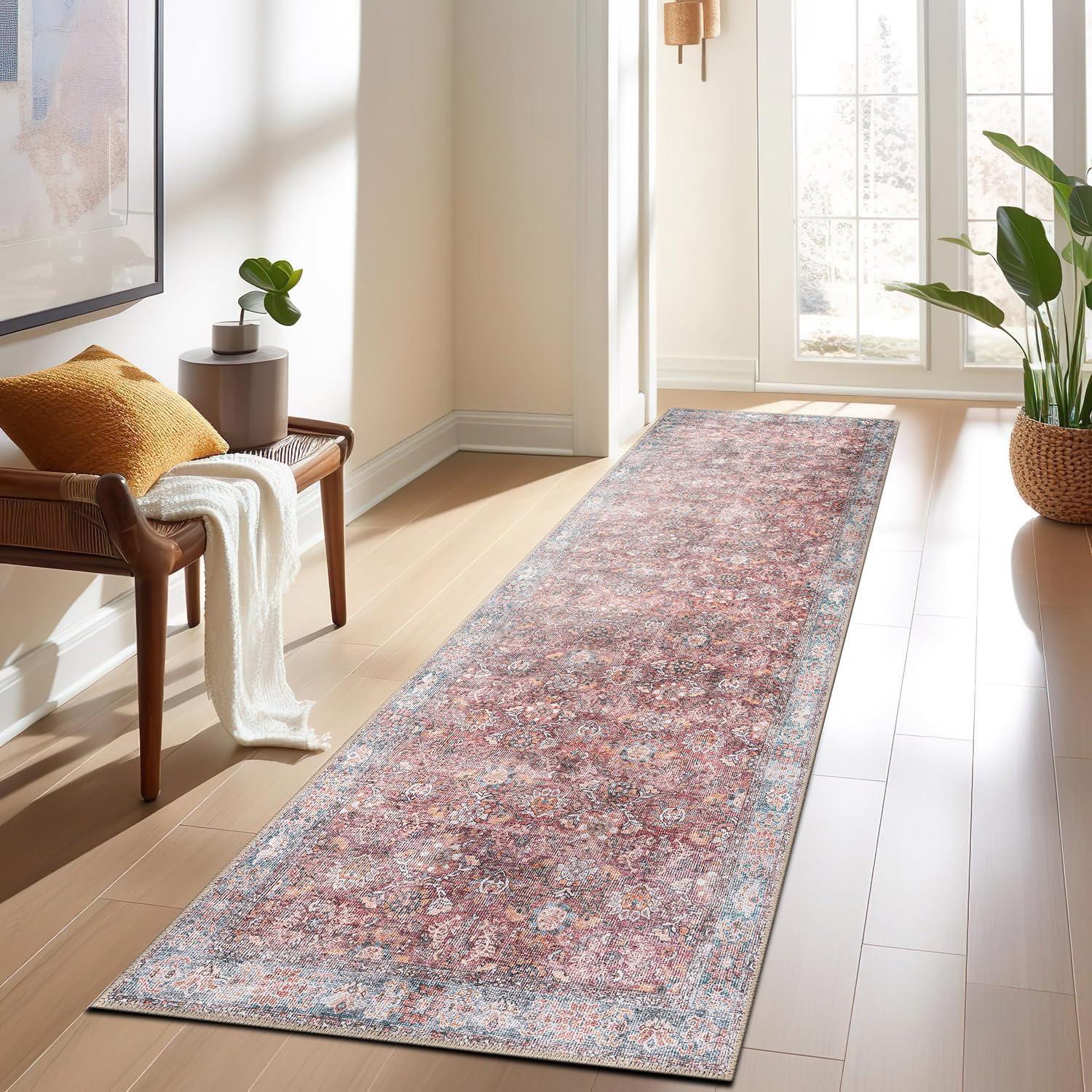 World Rug Gallery Transitional Bordered Vintage Machine Washable Non Slip Area Rug