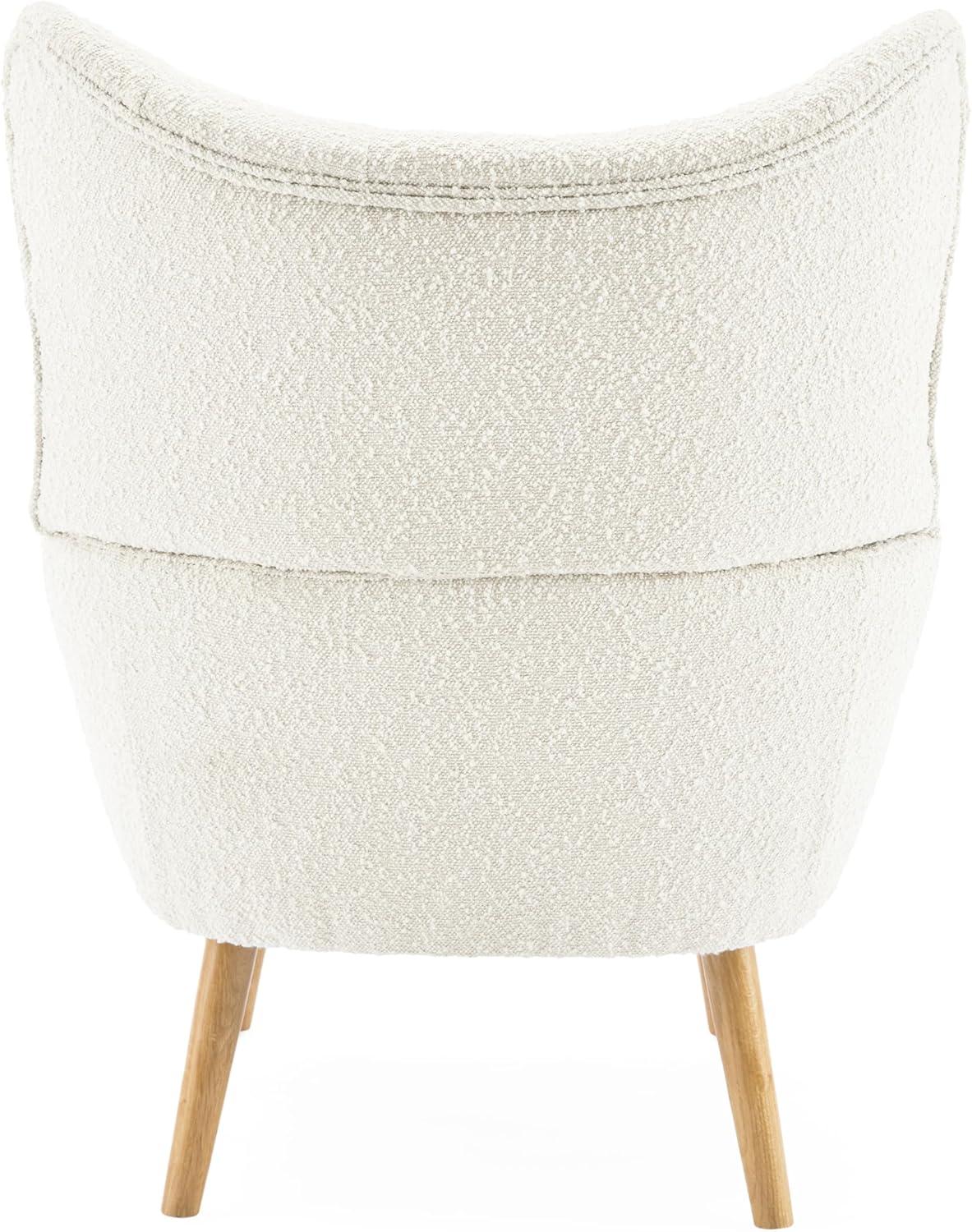 Christopher Knight Home Faschia Mid Century Accent Chair, Boucle Textured Arm Chair, Upholstered Single Sofa, Tufted Reading Chair, Indoor Backrest Chair for Living Room, Home Rest, White + Oak