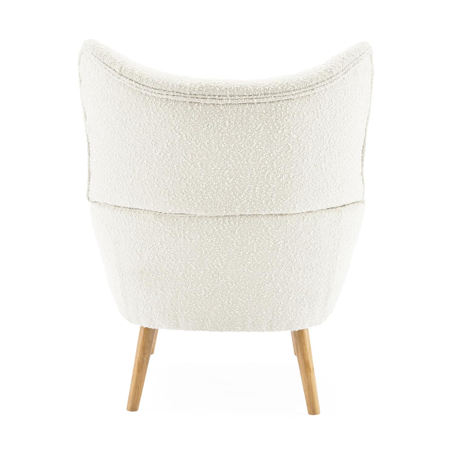 Christopher Knight Home Faschia Mid Century Accent Chair, Boucle Textured Arm Chair, Upholstered Single Sofa, Tufted Reading Chair, Indoor Backrest Chair for Living Room, Home Rest, White + Oak