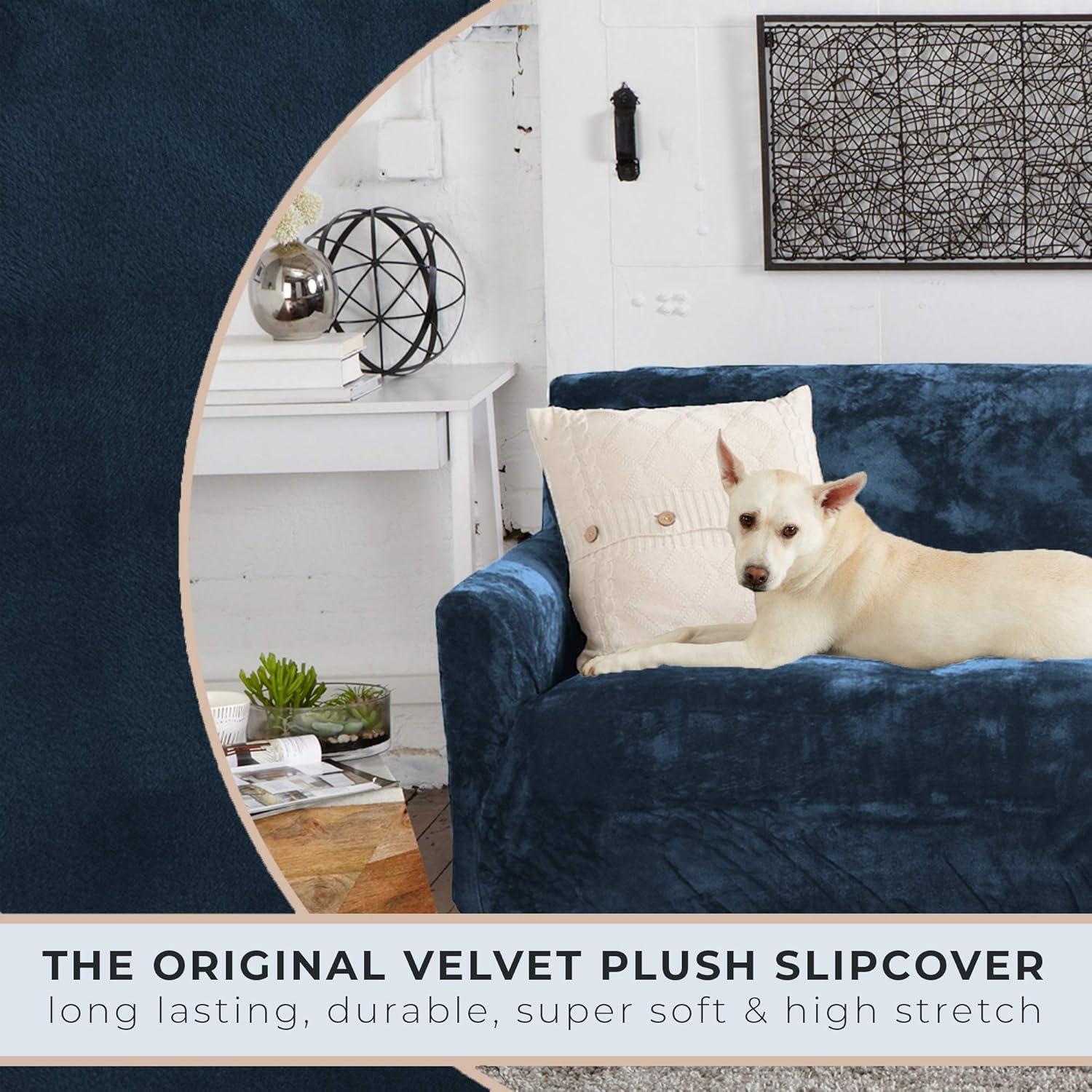 Velvet Plush Navy XL Sofa Stretch Slipcover