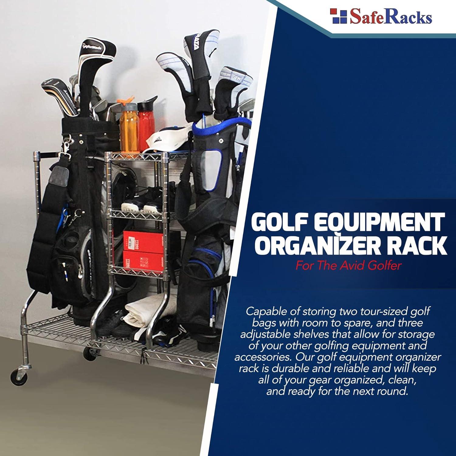 MonsterRax Standard Golf Storage Rack for 2 Large Golf Bags and Golf Accessories