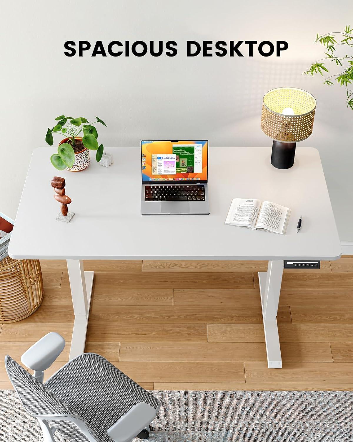 Electric Standing Desk Adjustable Height - Rolling Sit to Stand Desks on Wheels - Mobile Standup Computer Table 48 Inch Brown One Piece Desktop and Rising Frame with Storage for Home Office & Gaming