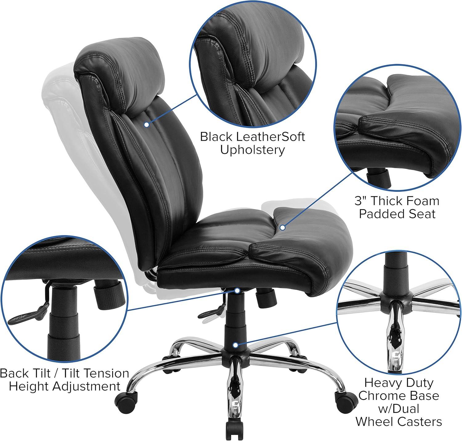 Contemporary High-Back Swivel Executive Chair in Black LeatherSoft