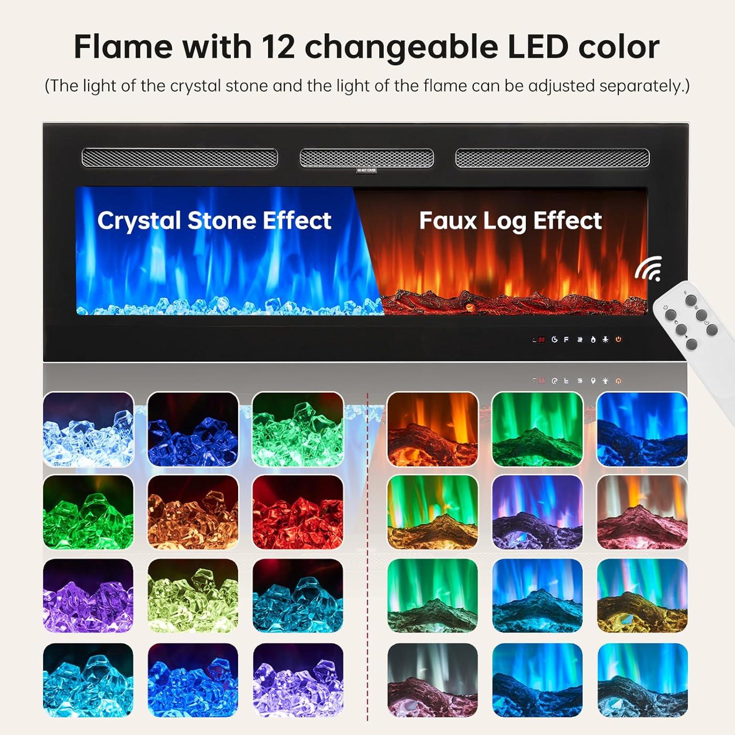 oneinmil Fireplace TV Stand with 36" Electric Fireplace, LED Light Entertainment Center, Modern Wood Texture Entertainment Stand with Highlight Storage Cabinet for TVs Up to 80", 70 inches, Black