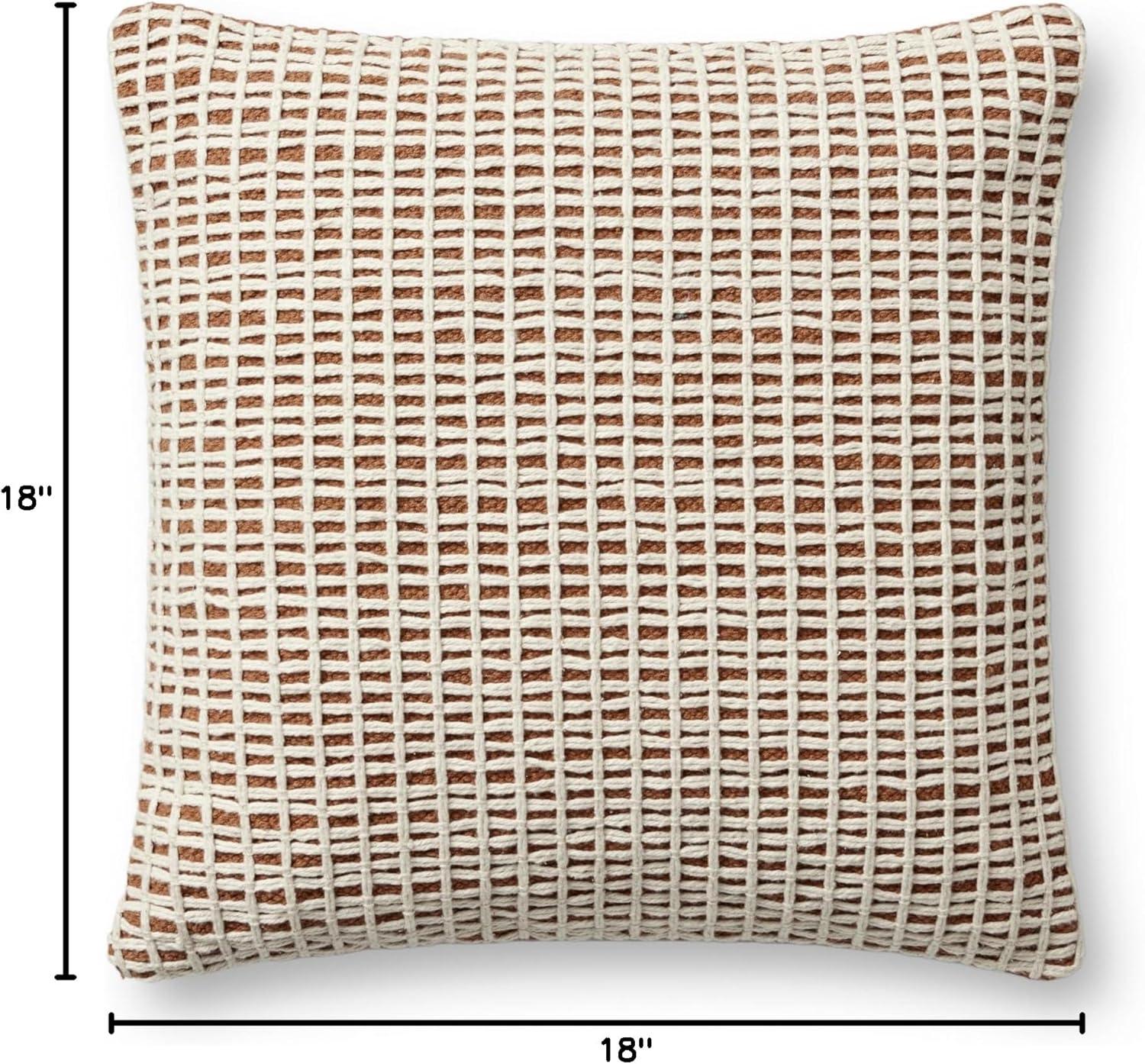 Square Orange and Ivory Cotton Polyester Accent Pillow