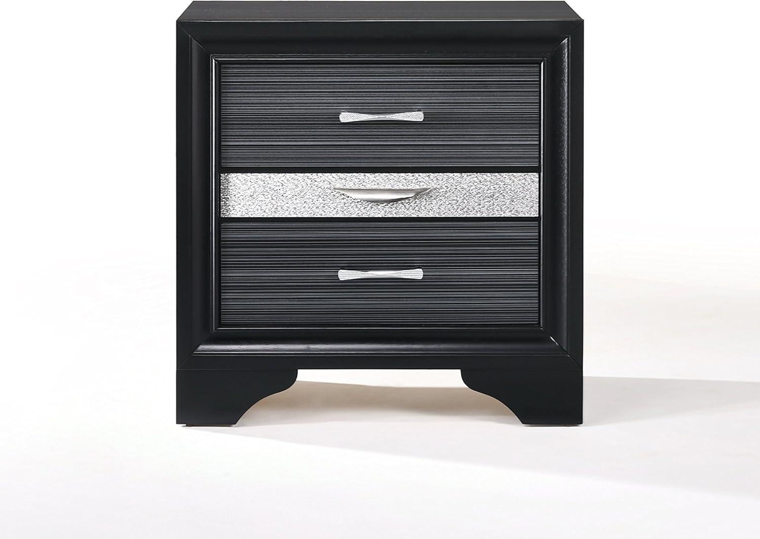 Elegant Glossy Black 3-Drawer Nightstand with Crystal Inserts