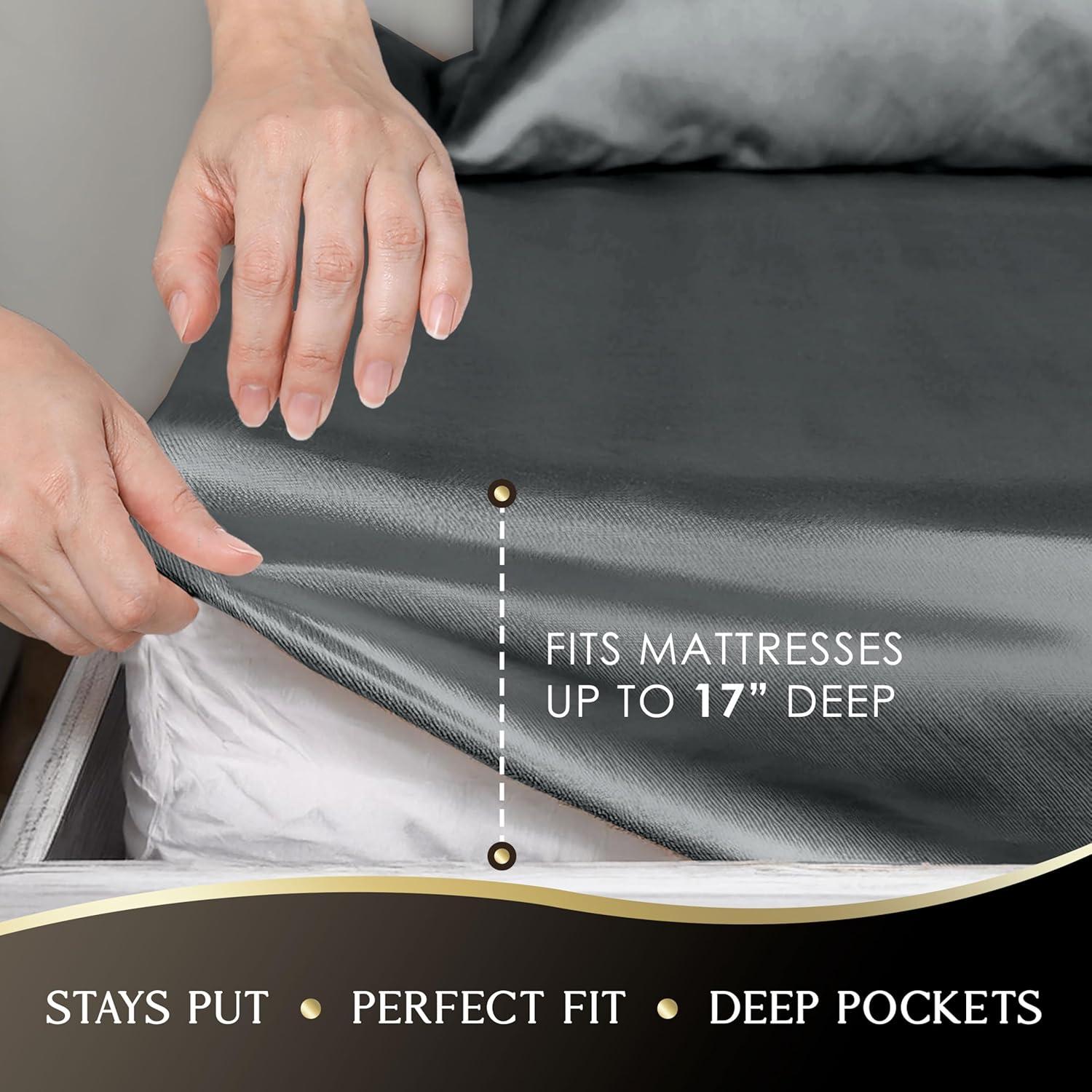 Seduction Martex Elegance Satin Silk Sheet Set Hotel Quality - Super Soft & Breathable Good For Hair & Skin