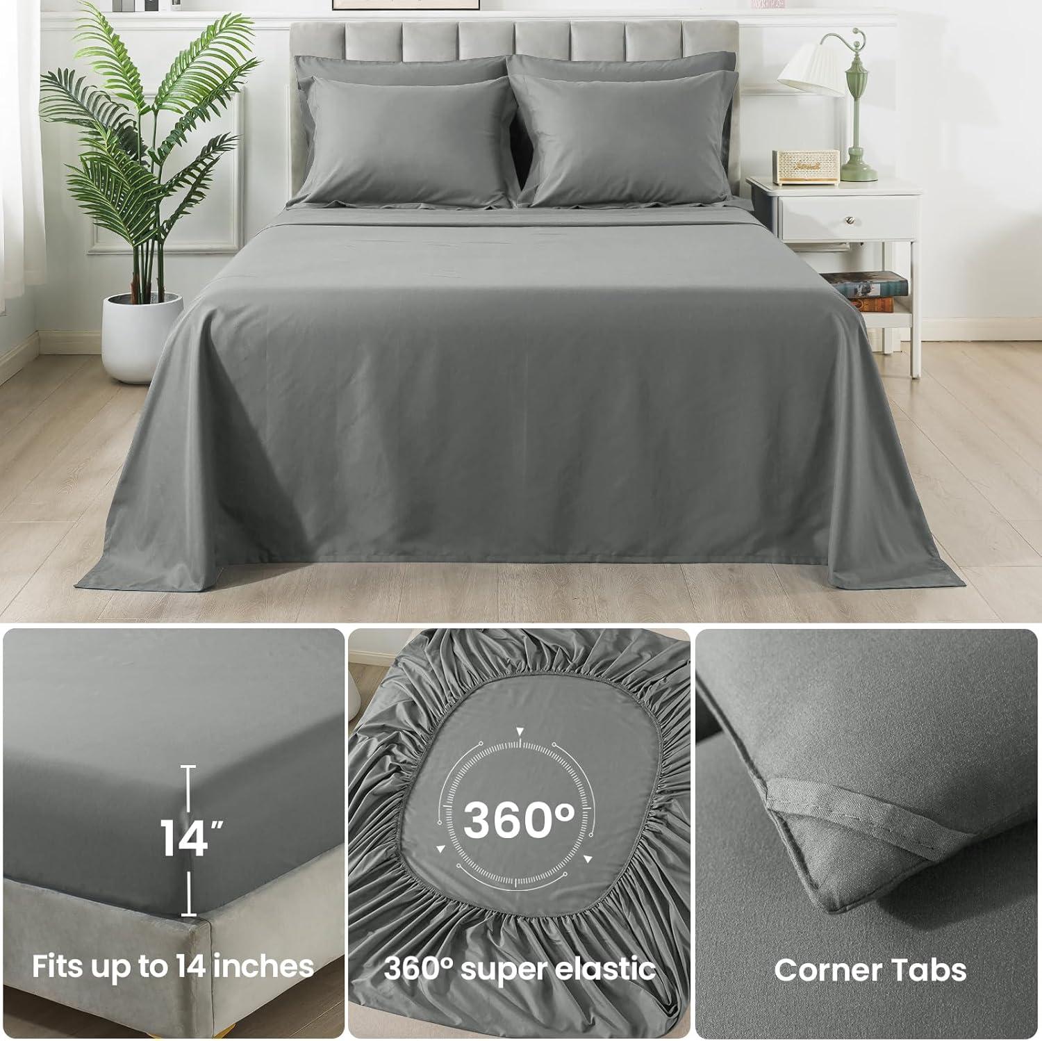 Cozy Comfort Queen Bedding Comforter Set - 7 Pieces Solid Grey Bed in a Bag Queen, Bed Set Queen with Quilted Fluffy Comforters, Sheets, Pillowcases & Shams