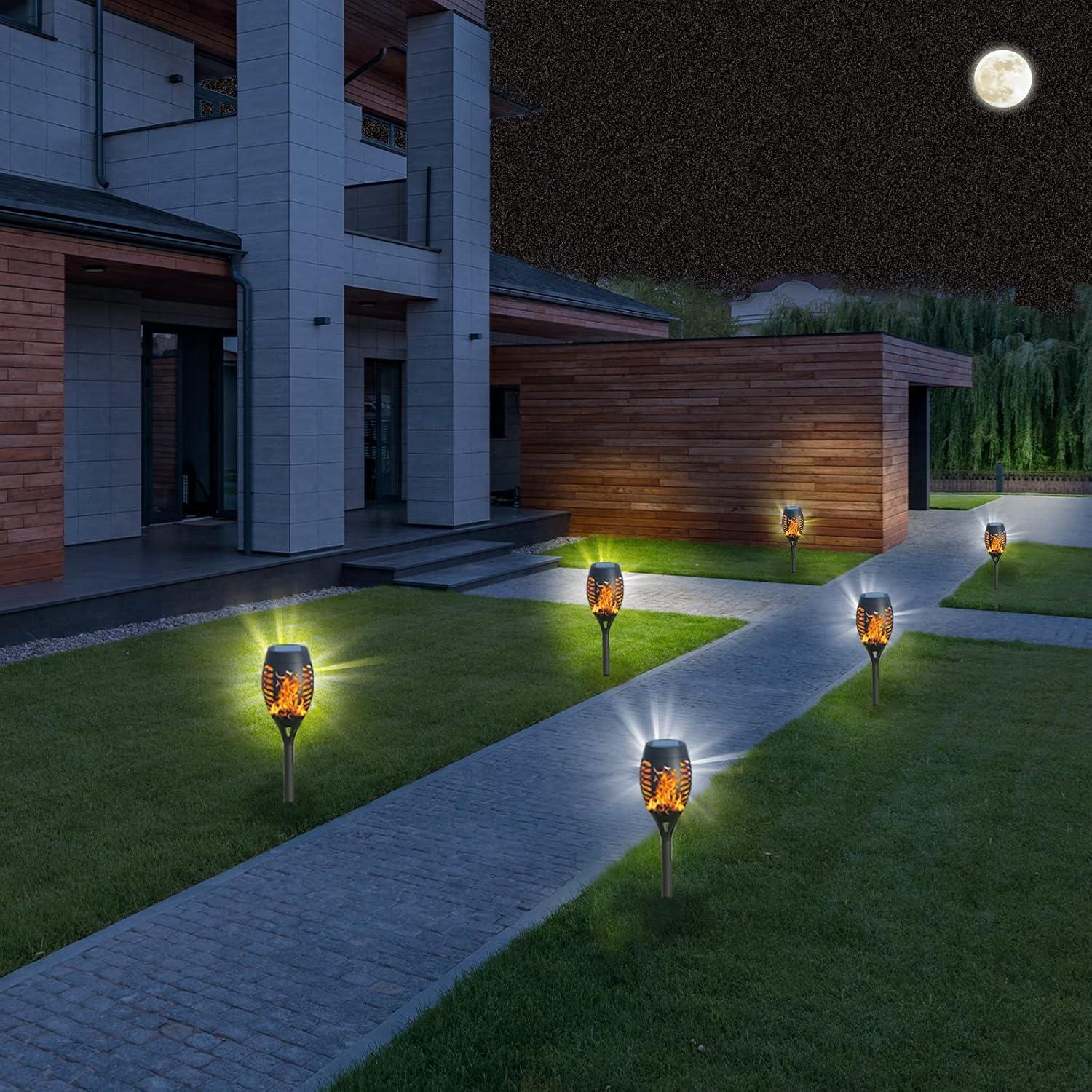 Black Solar LED Tiki Torches with Flickering Flame, 4-Pack