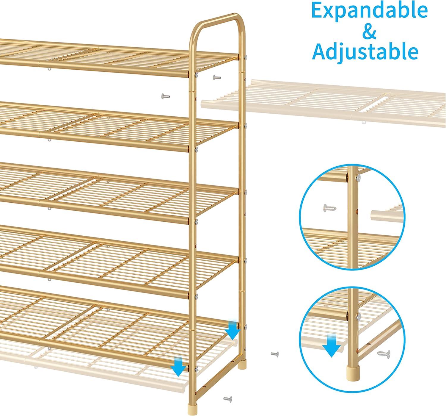 Golden Yellow 5-Tier Stackable Metal Shoe Rack