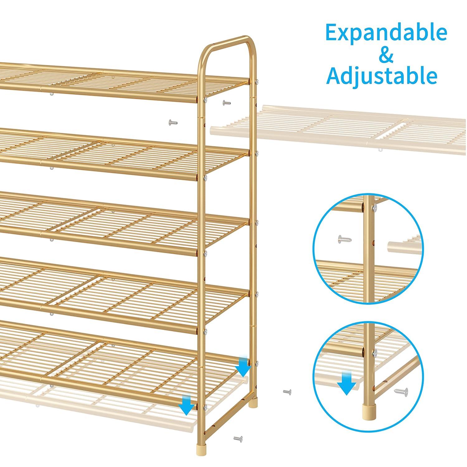 Rebrilliant 5-Tier Stackable Shoe Rack, Expandable & Adjustable Shoe Organizer Storage Shelf
