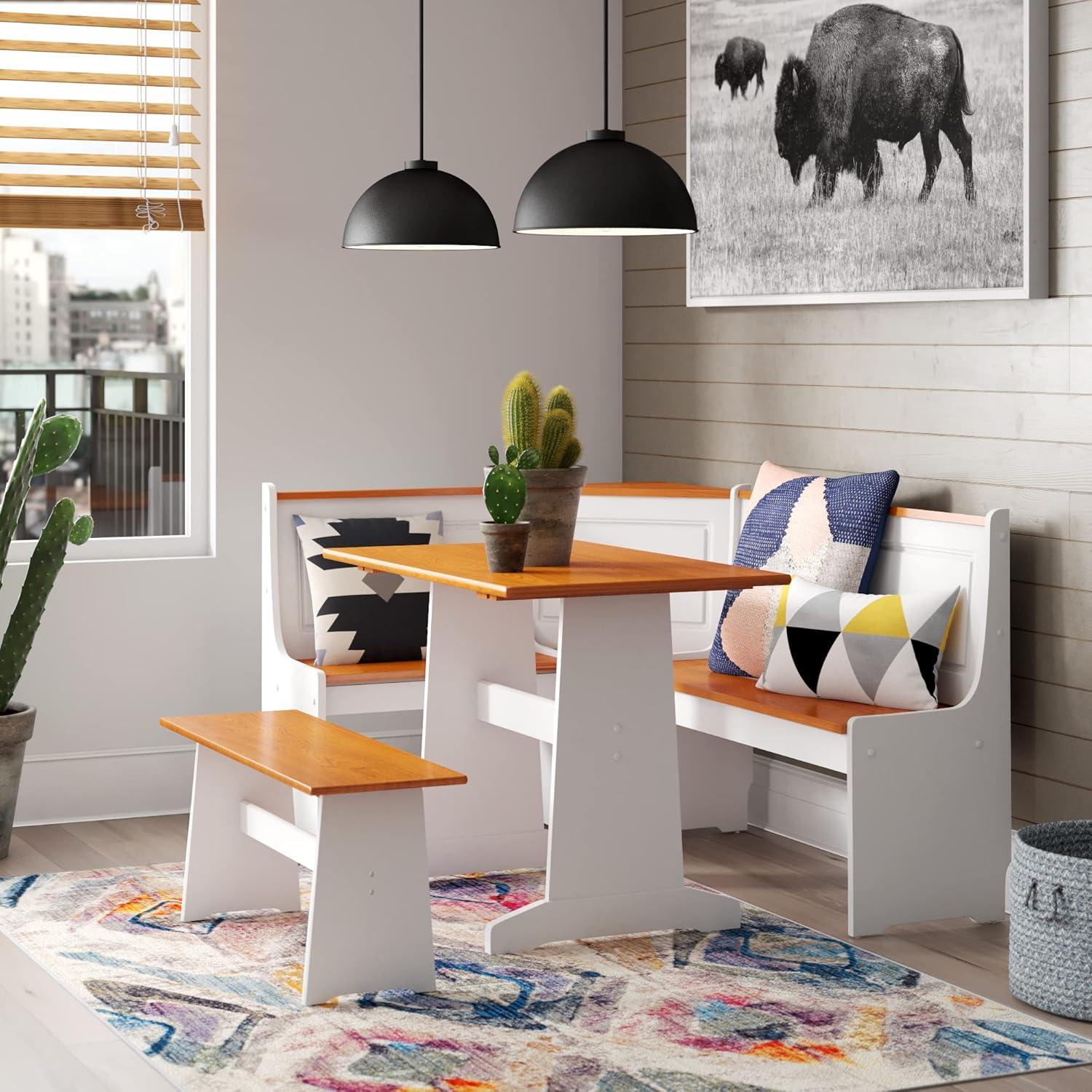 5pc Ardmore Breakfast Storage Corner Nook Dining Set Wood/White/Natural - Linon: Chic Farmhouse Style, Seats 6