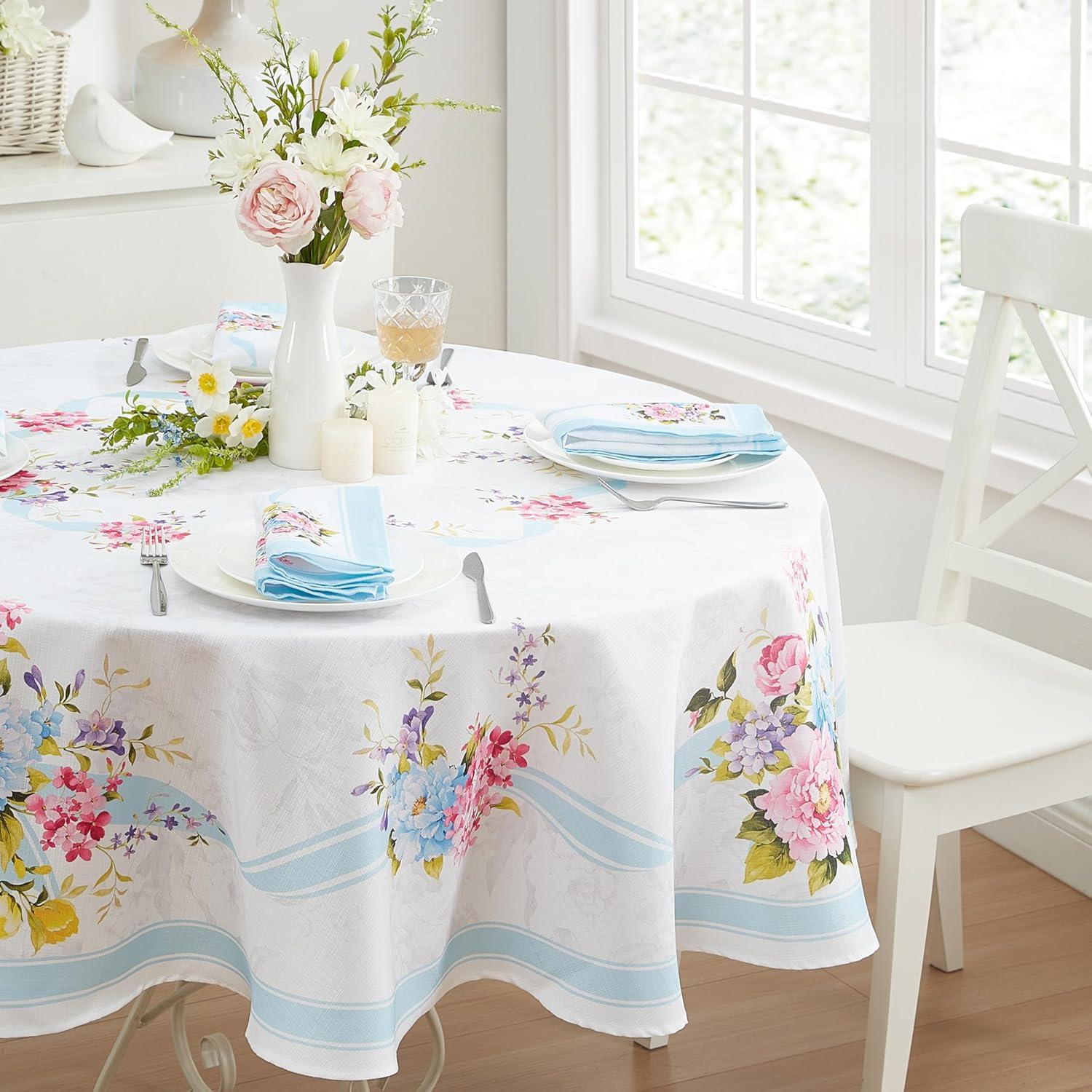Rose Cottage Engineered Tablecloth - Multicolor - 70" Round - Elrene Home Fashions