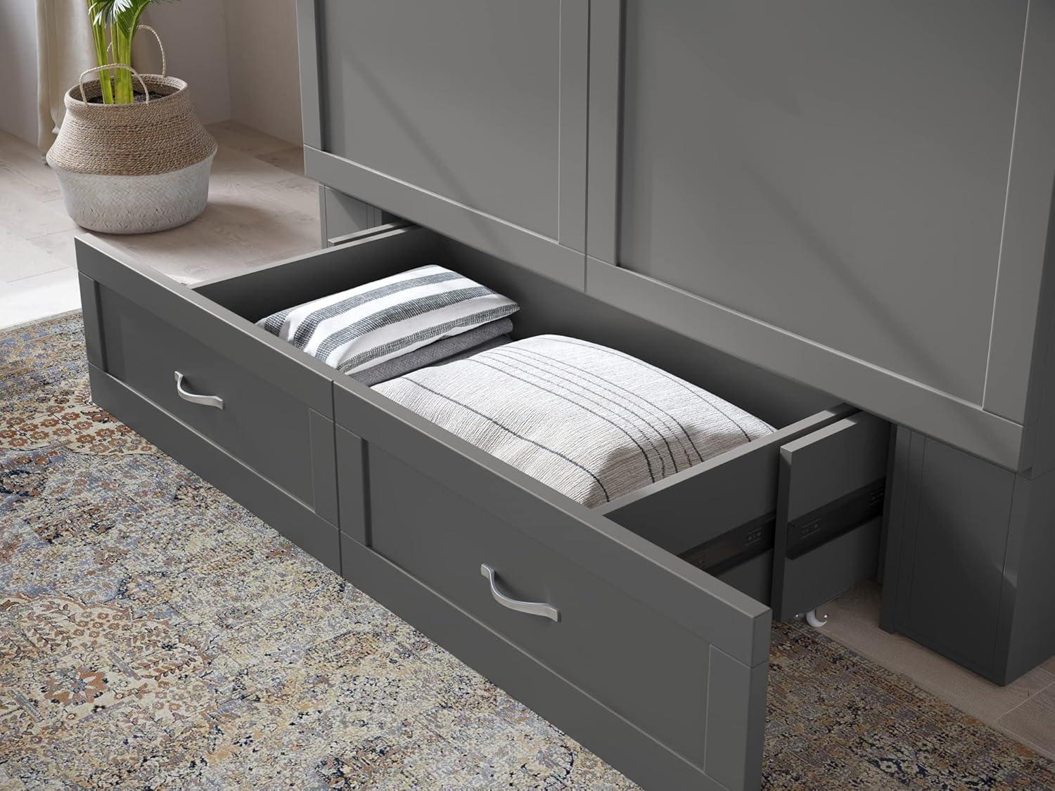 AFI Hamilton Full Solid Wood Murphy Bed Chest with Built-In Charger in Gray