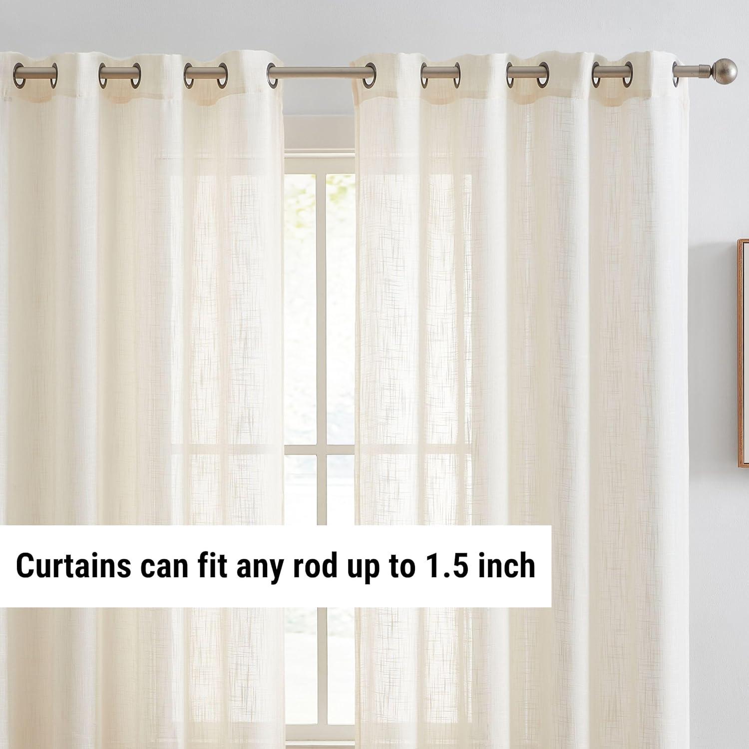 THD Serena Faux Linen Textured Semi Sheer Transparent Window Grommet Long Thick Curtain Panels, Pair