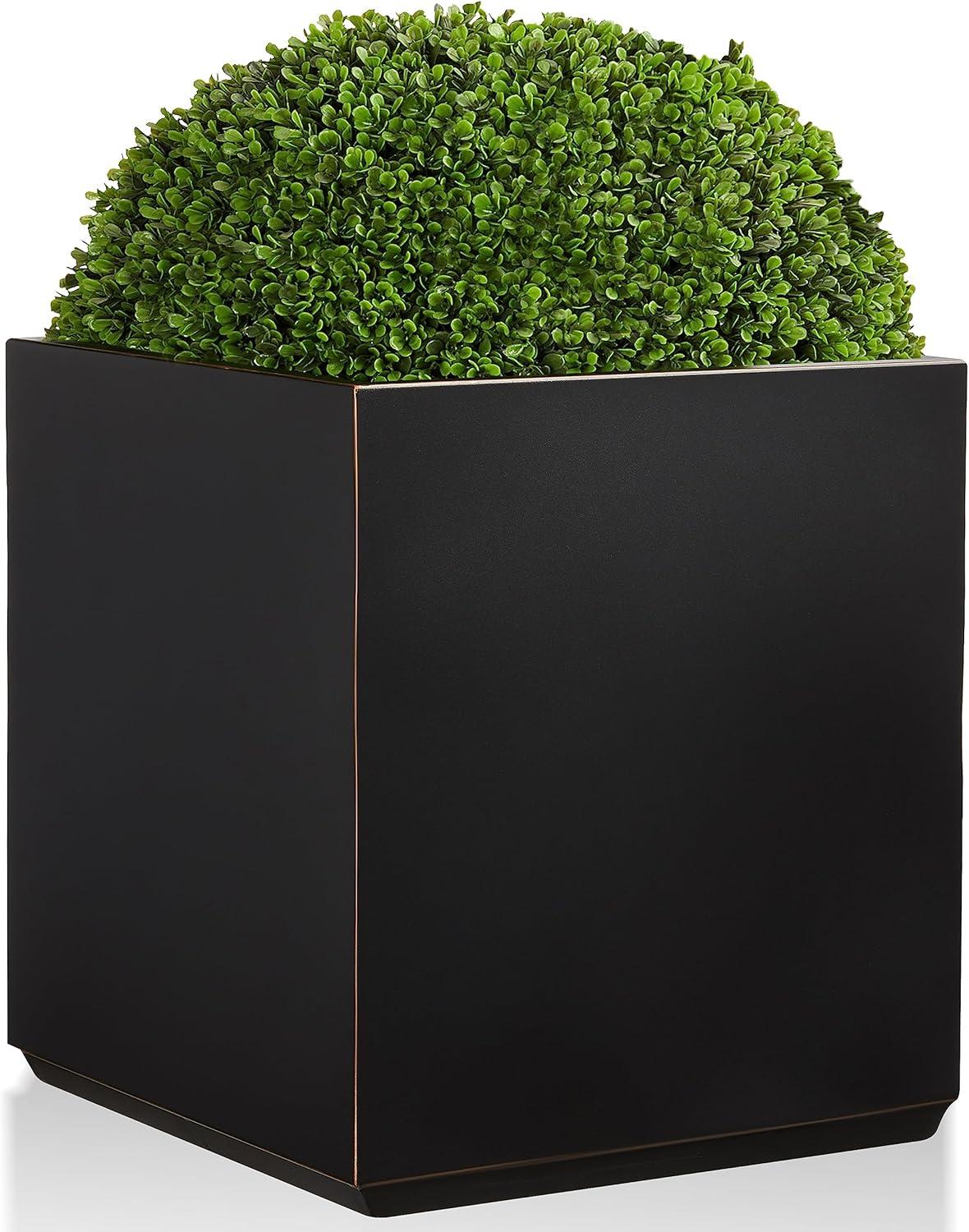 Large Black and Gold Square Metal Planter Box