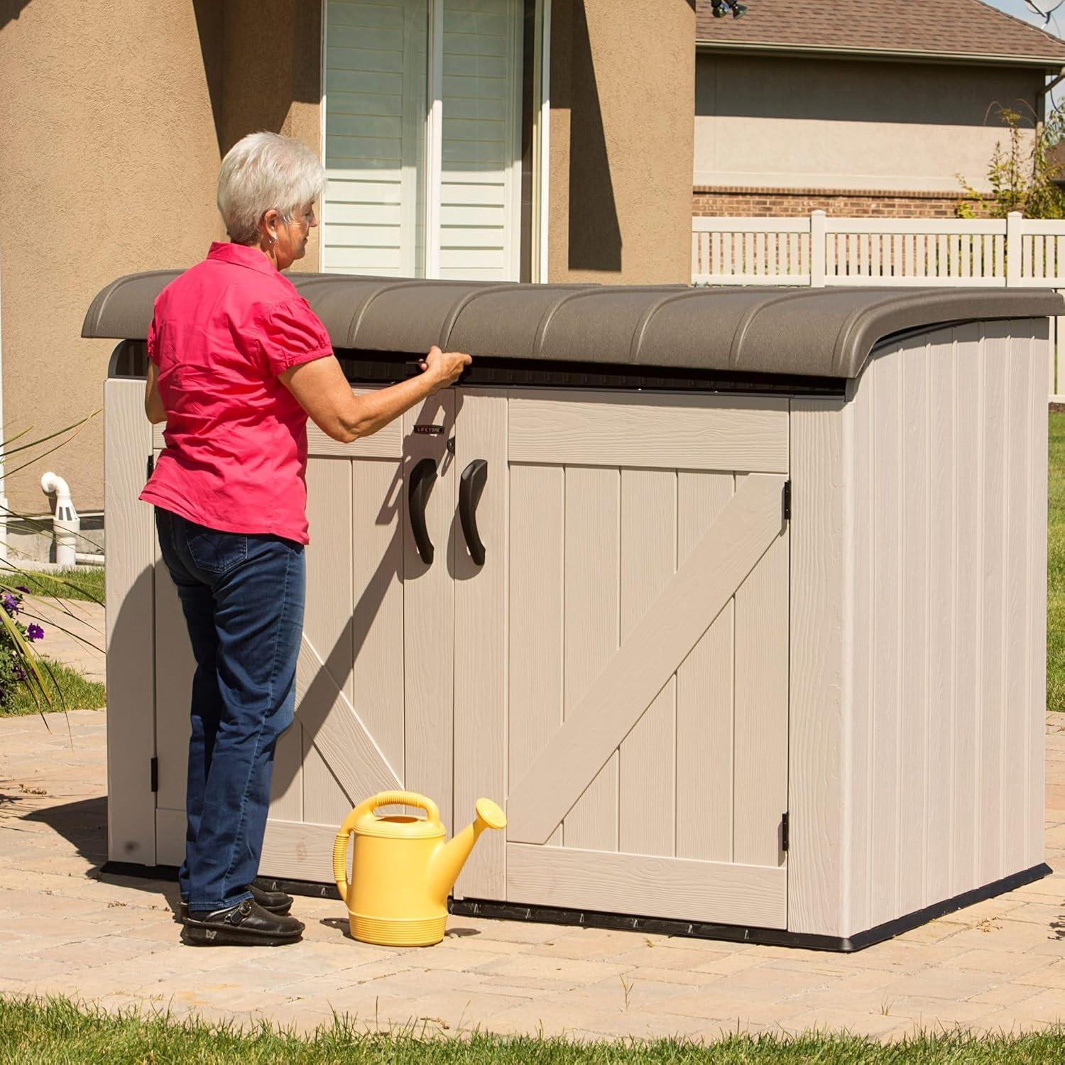 Lifetime 6.25 ft. x 3.5 ft. x 4.33 ft. Heavy Duty 75 cubic feet Vertical Plastic Storage Shed, Tan/Brown (60170)