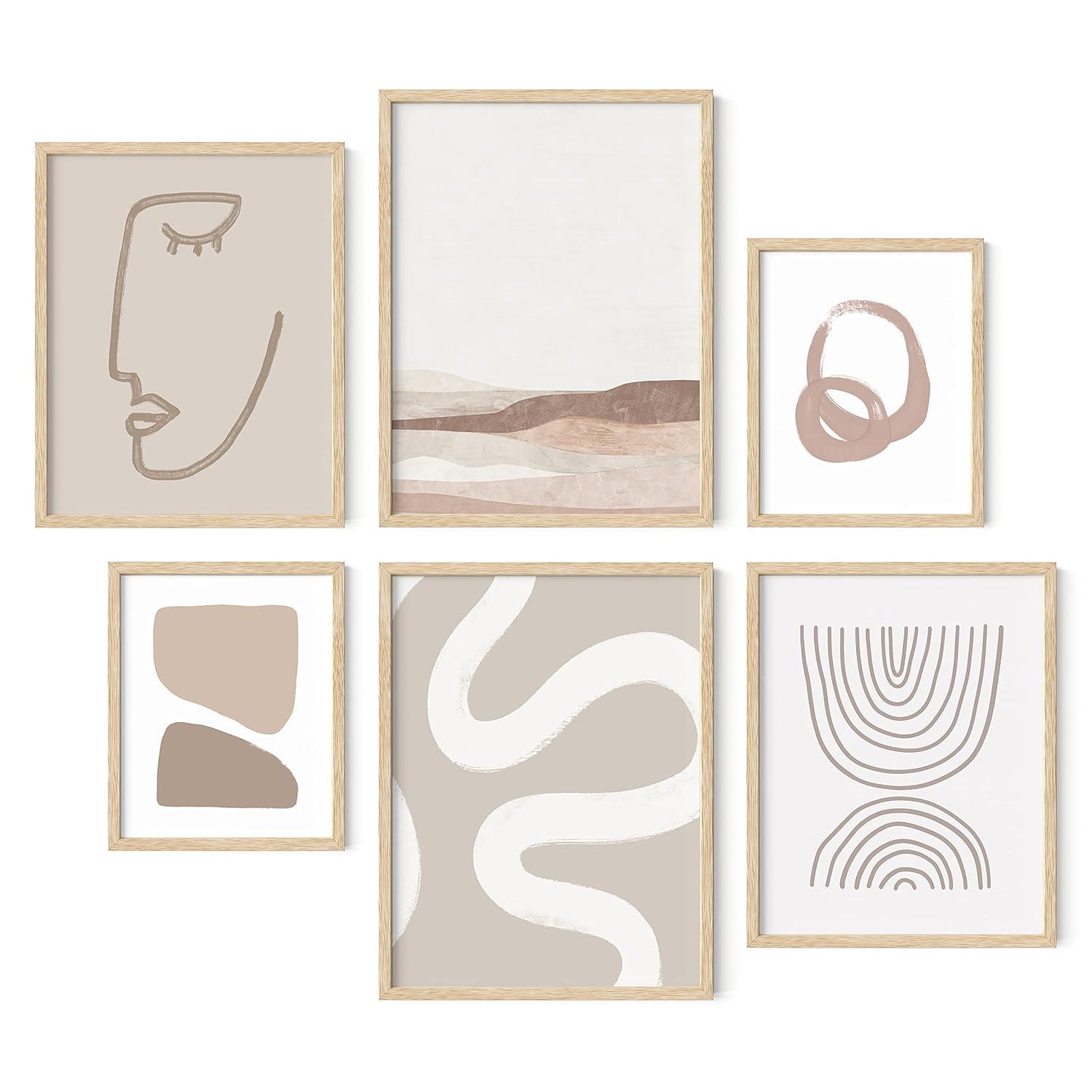 HAUS AND HUES Boho Posters - Set of 6 Aesthetic Posters for Room, Mid Century Modern Poster, Boho Wall Prints, Gallery Wall Art Boho Artwork, Abstract Neutral Art Cream Gallery Wall Set (Unframed)