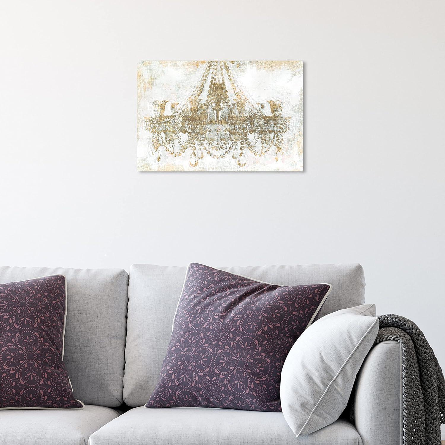 Gold and White Chandelier Canvas Wall Art