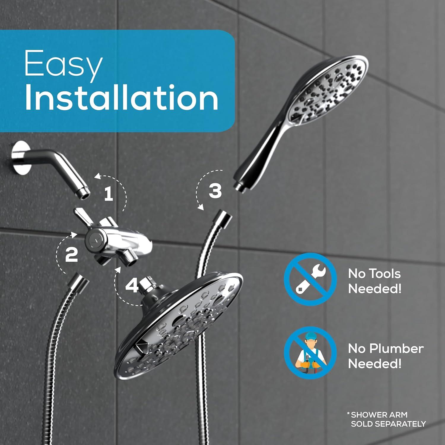 SparkPod Dual Shower Head - 8'' High Pressure Rain Shower Heads with Handheld Spray Combo - Rainfall, Handheld & Dual Mode - Easy Install 3-Way Showerhead with Hose & Holder (Midnight Black Matte)