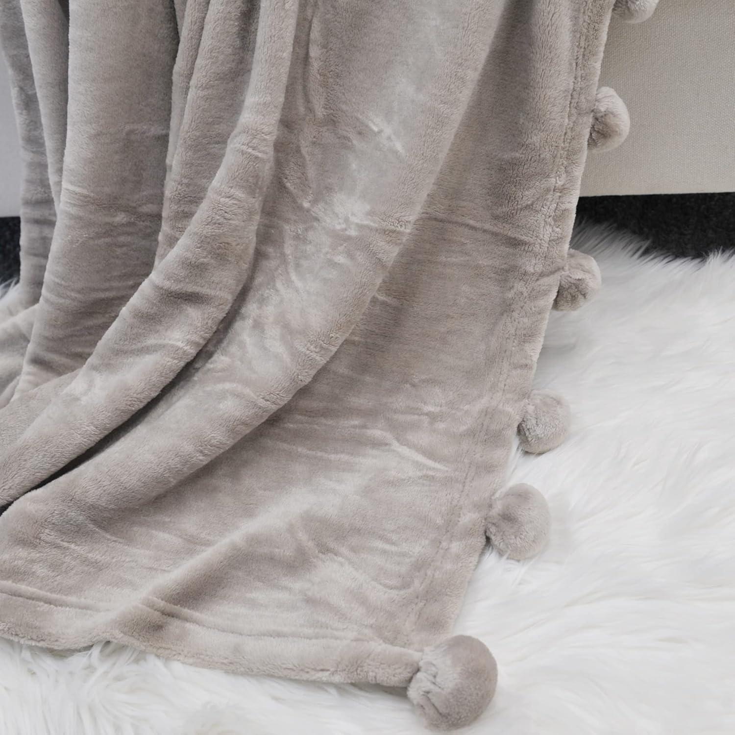 Home Soft Things Flannel Fleece Pom Pom Blanket