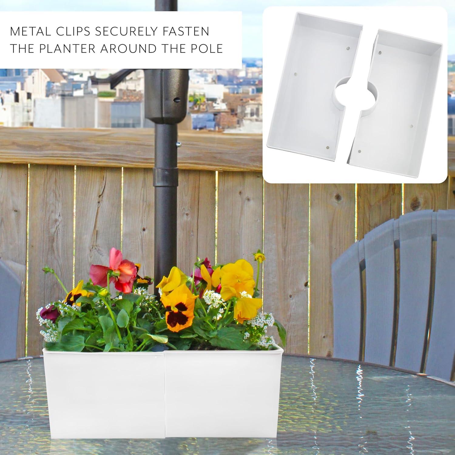 AuldHome Design White Square Umbrella Planter for Patio Table, Enamelware Rectangle Planter Pots Set