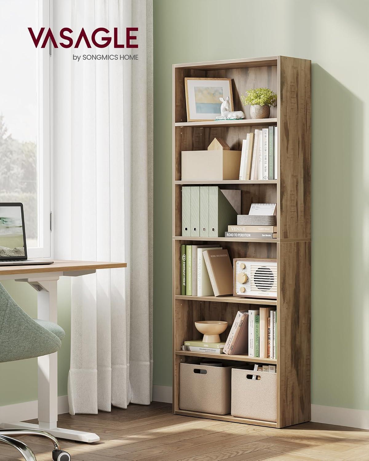 Camel Brown 6-Tier Adjustable Particleboard Bookshelf