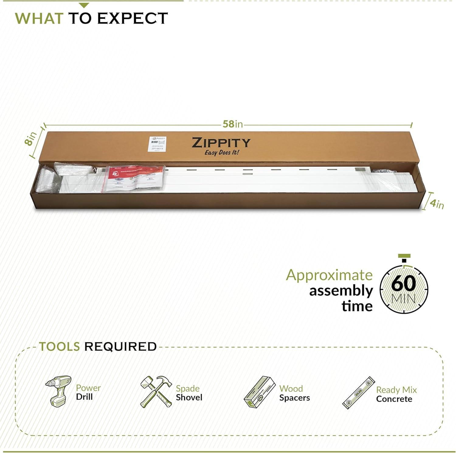 Zippity Outdoor Products 3.8ft H x 4.1ft W (1 Gate) Zippity Manchester Gate Kit, White Vinyl Picket Fence Gate Kit for Manchester Fence Panels, Gate for Backyard, Patio, Outdoor, & Garden Fence, ZP19019