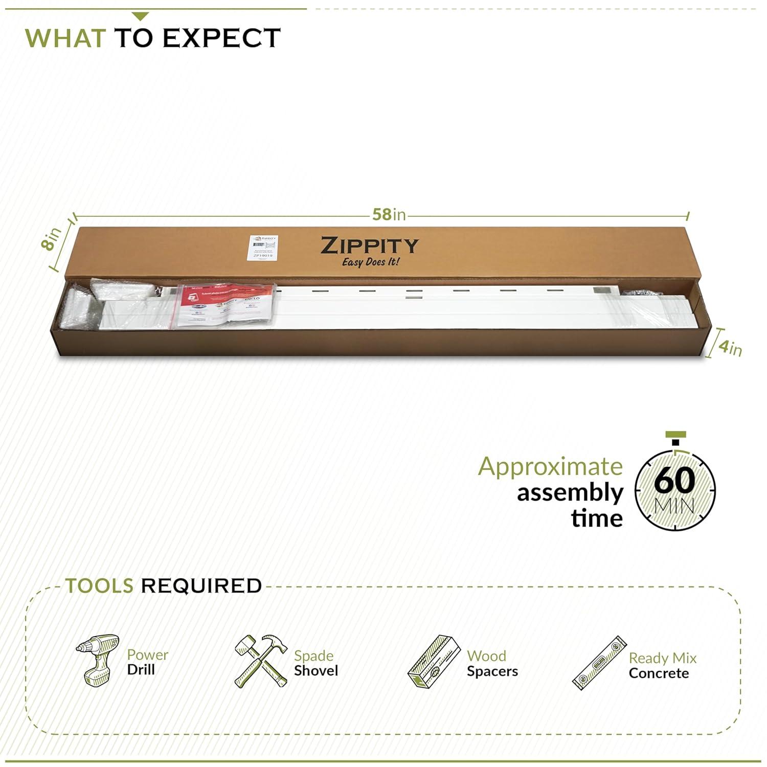 Zippity Outdoor Products 3.8ft H x 4.1ft W (1 Gate) Zippity Manchester Gate Kit, White Vinyl Picket Fence Gate Kit for Manchester Fence Panels, Gate for Backyard, Patio, Outdoor, & Garden Fence, ZP19019