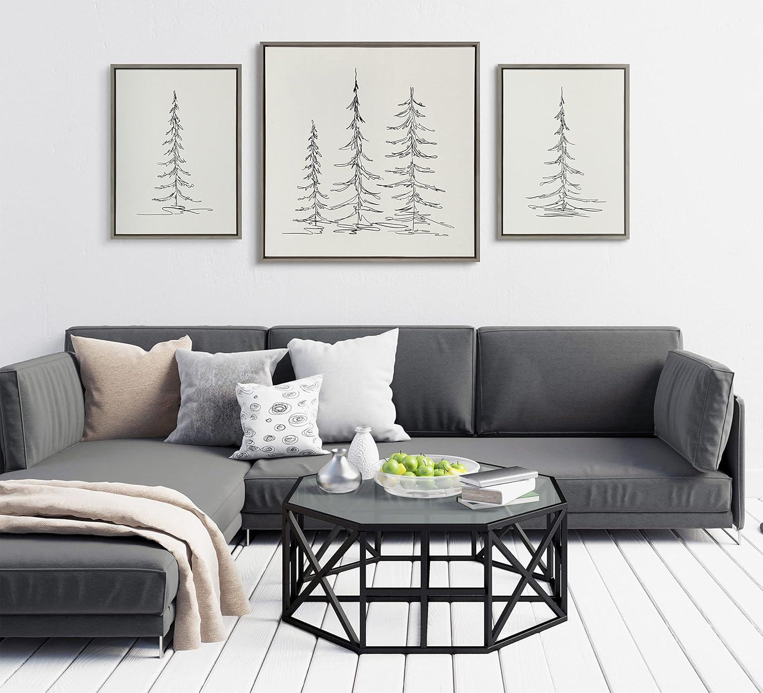 (Set of 2) 18" x 24" Sylvie Minimalist Evergreen Trees Sketch Framed Canvas Set Gray - Kate & Laurel All Things Decor