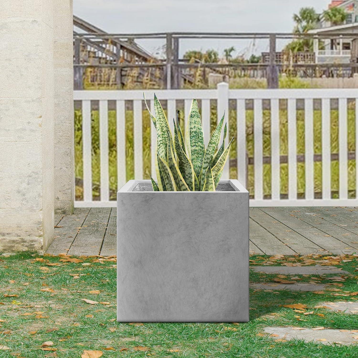 10 Inch Natural Gray Concrete Square Planter Pot