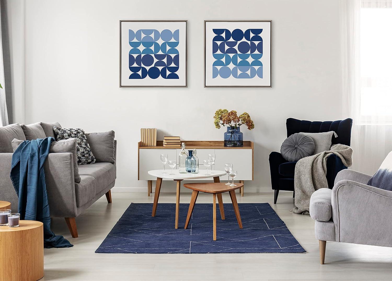 Abstract Blue Geometric Canvas Wall Art with Gray Frame, 30x30