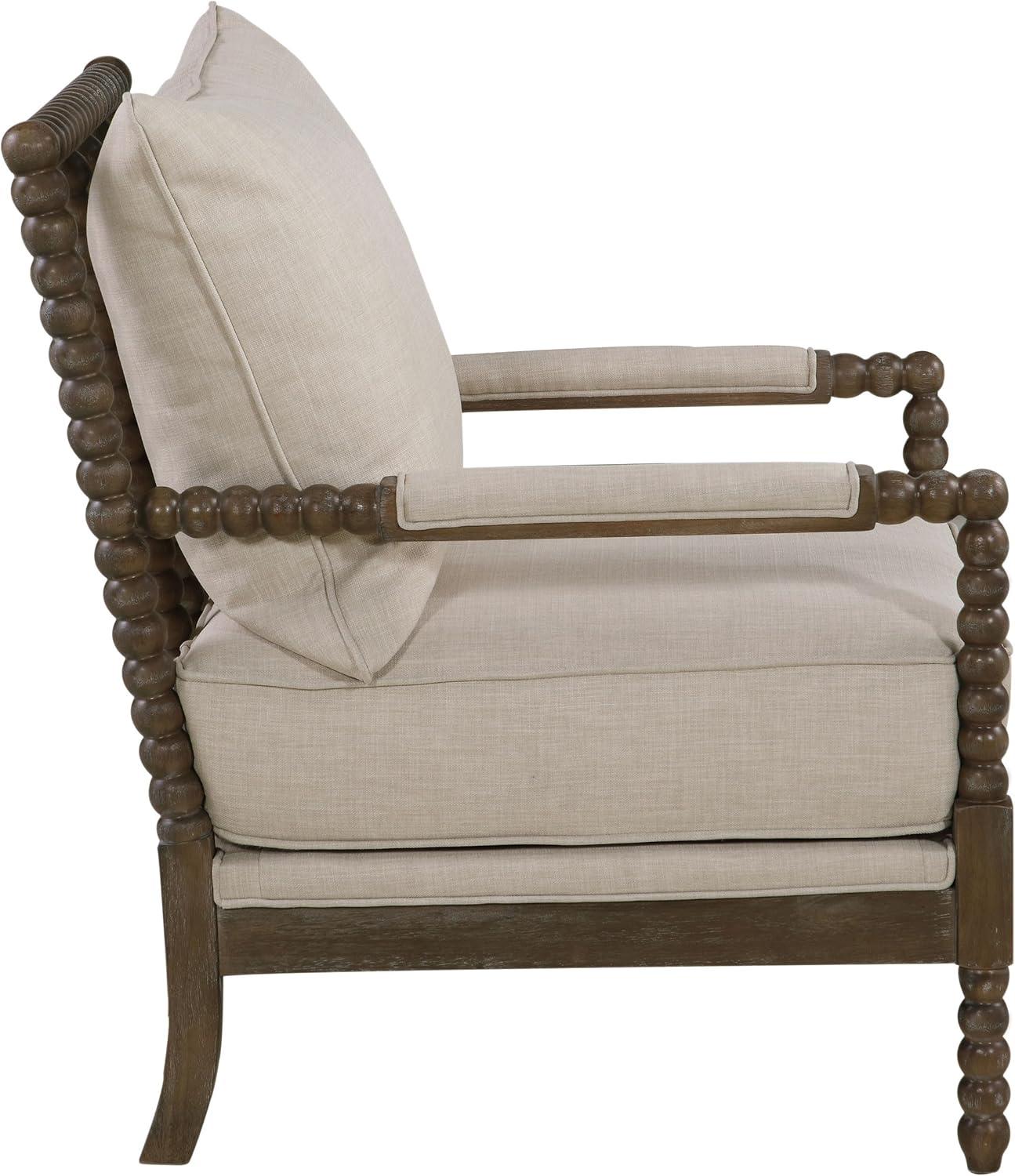 Transitional Geometric Beige Wood Accent Chair