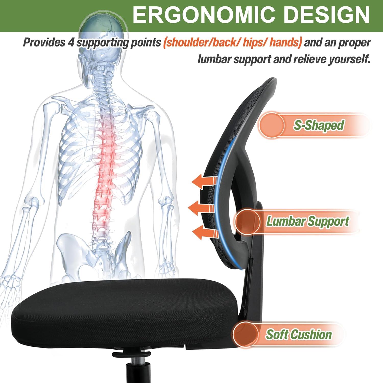 Mesh Office Chair Ergonomic Small Desk Chair No Arms Black Swivel Computer Chair with Wheels Task Chair for Small Spaces Mid Back Home Office Chair for Adults and Kids