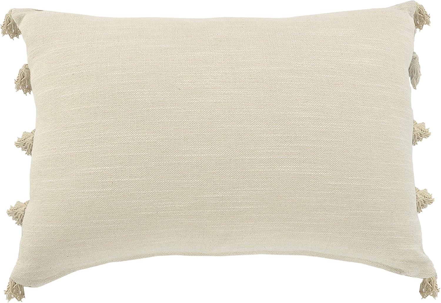 Gray and Beige Embroidered Rectangular Lumbar Pillow