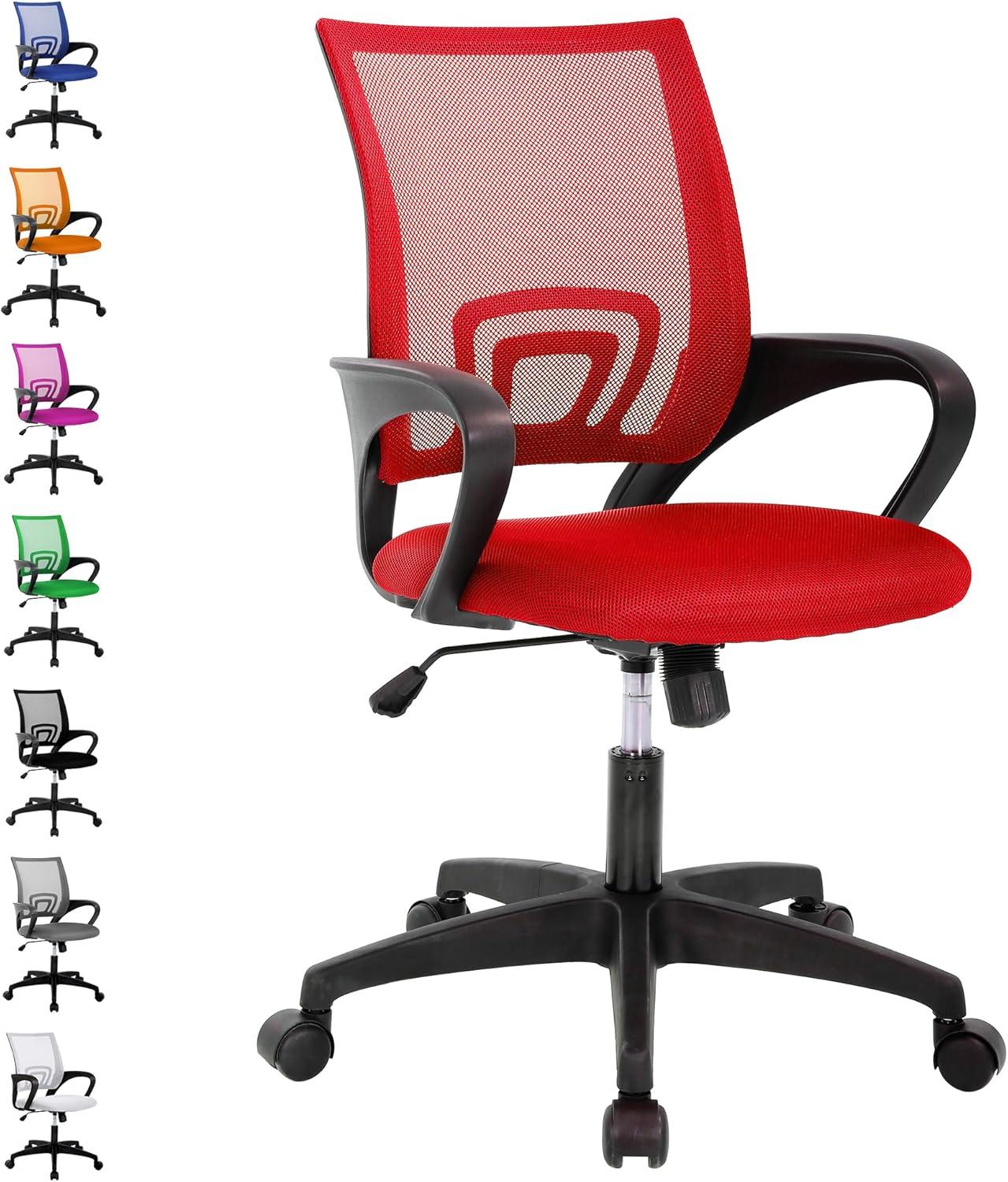 BestOffice Ergonomic Office Chair, Lumbar Support, Adjustable Height with Armrests for Adults(Red)