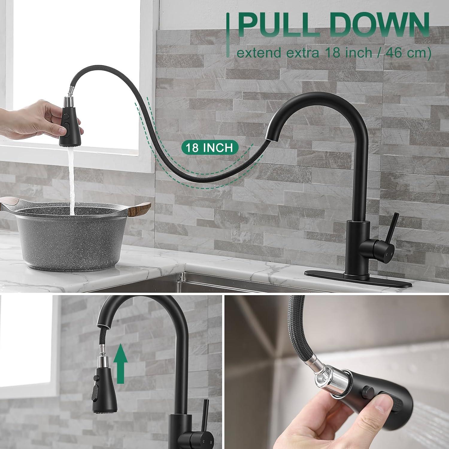 GAGALIFE Single Handle Pull Down Sprayer Kitchen Faucet High Arc Stainless Steel Faucet with 3-Function Sprayer JJL-CL-PT-SDP-C